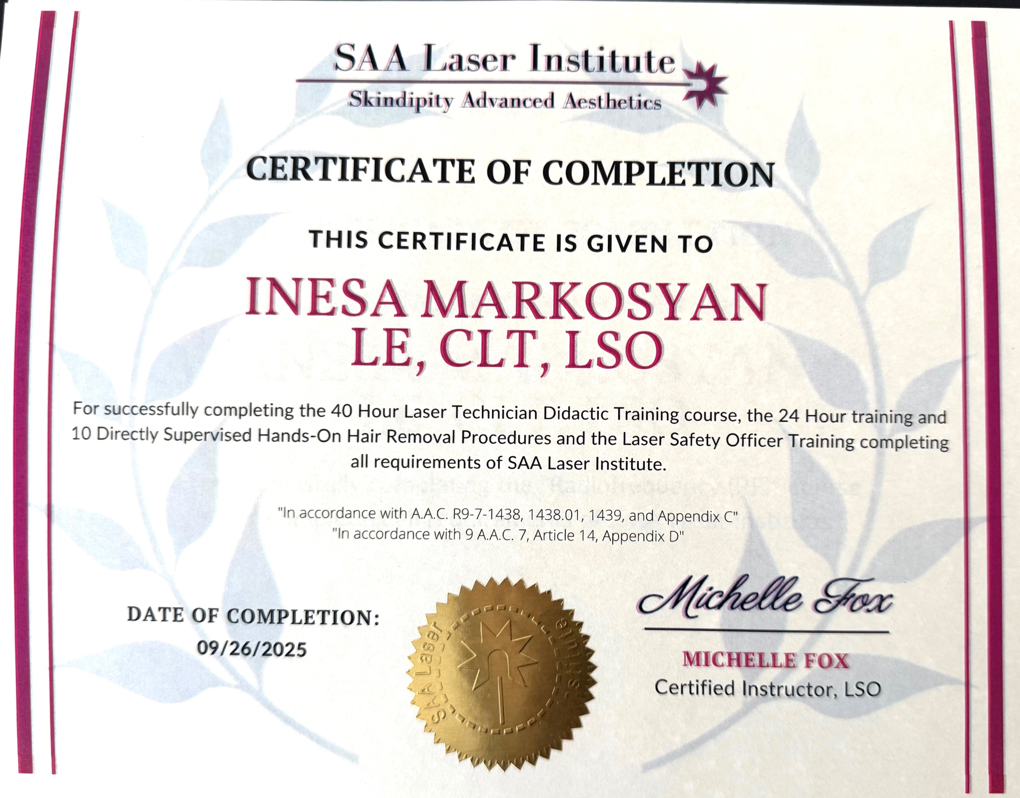 Laser Training Certification